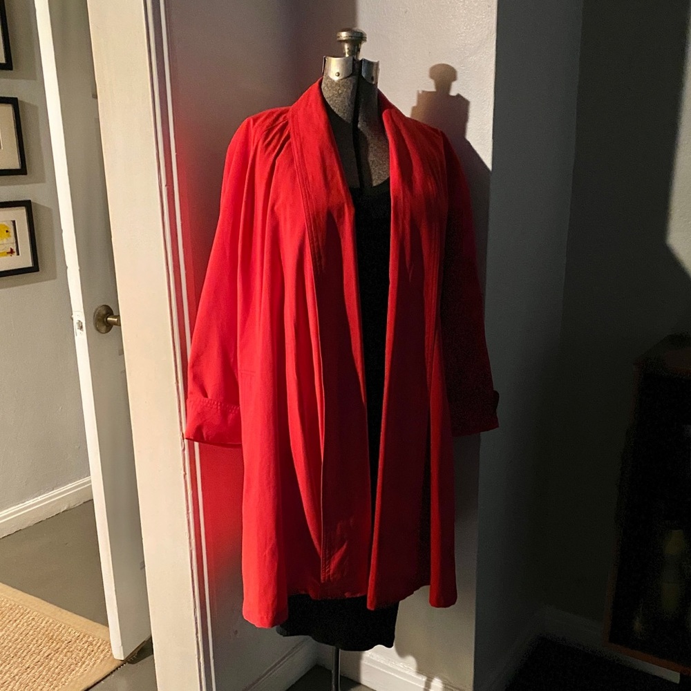 London Fog Vintage Mad Men trench raincoat 3/4 sleeve Cherry RED No Rips